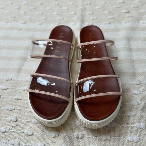 Altr’d State platform double clear/ pink lined strap slip on sandals size 8.5 - Picture 1 of 10